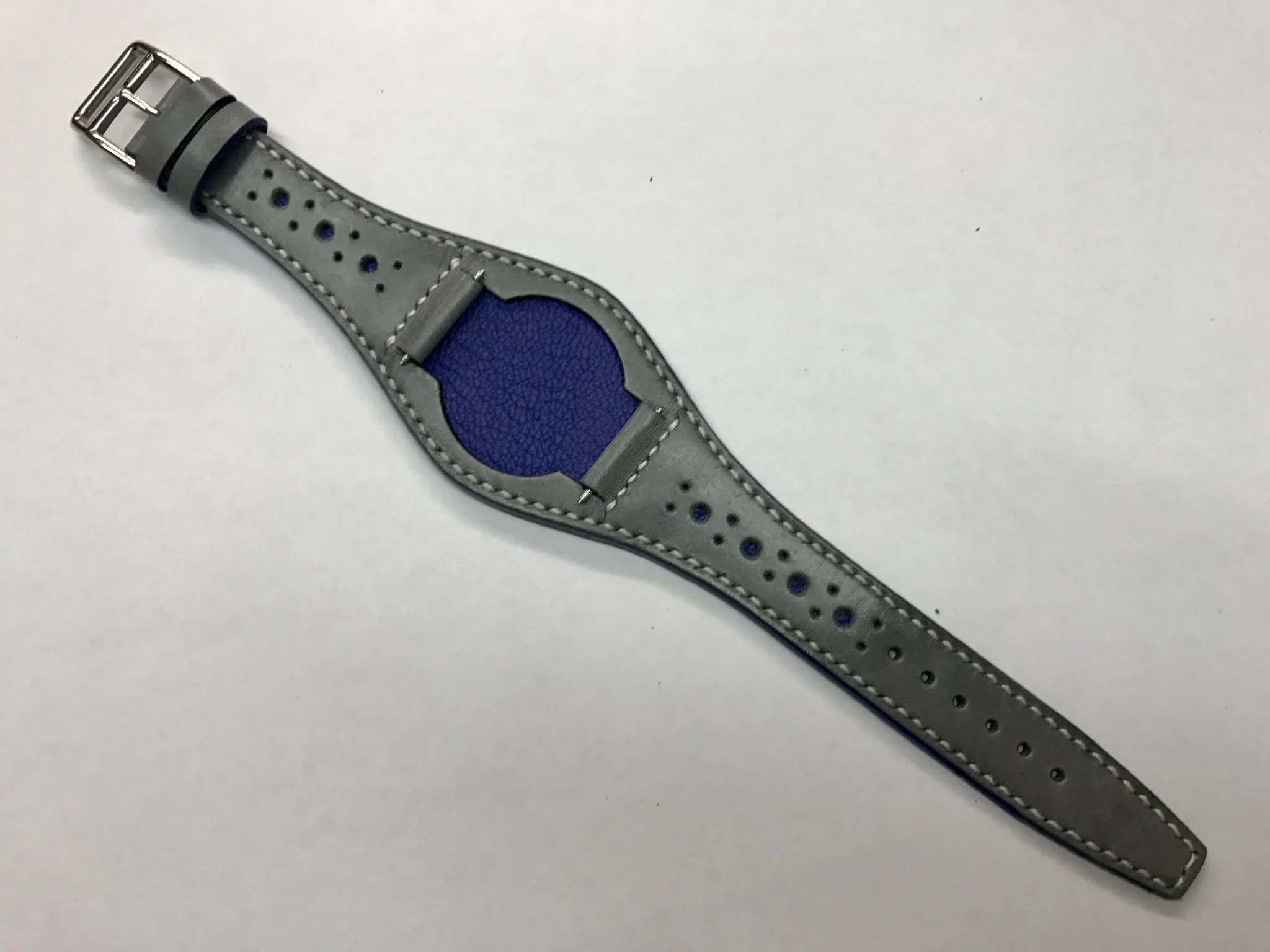 Handmade leather cuff watch strap, Brogue Pattern Vintage Gray leather cuff watch band for Rolex Watches - 20mm/18mm
