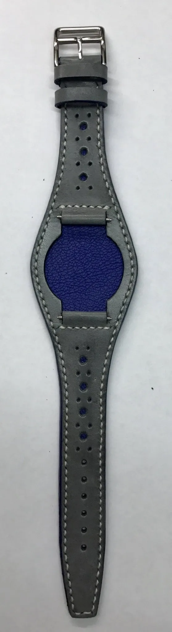 Handmade leather cuff watch strap, Brogue Pattern Vintage Gray leather cuff watch band for Rolex Watches - 20mm/18mm