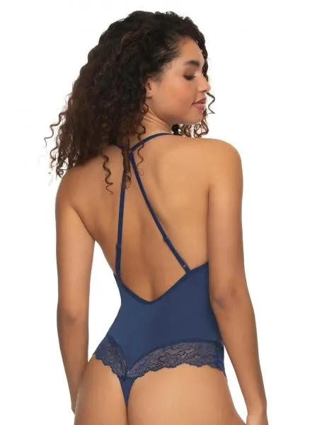 Henny Micro & Lace Bodysuit with Thong Back - Blue Depths -