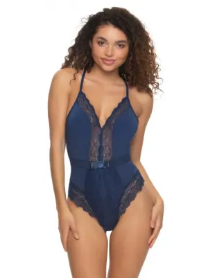 Henny Micro & Lace Bodysuit with Thong Back - Blue Depths -
