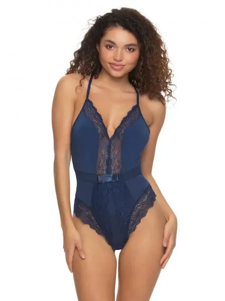 Henny Micro & Lace Bodysuit with Thong Back - Blue Depths -