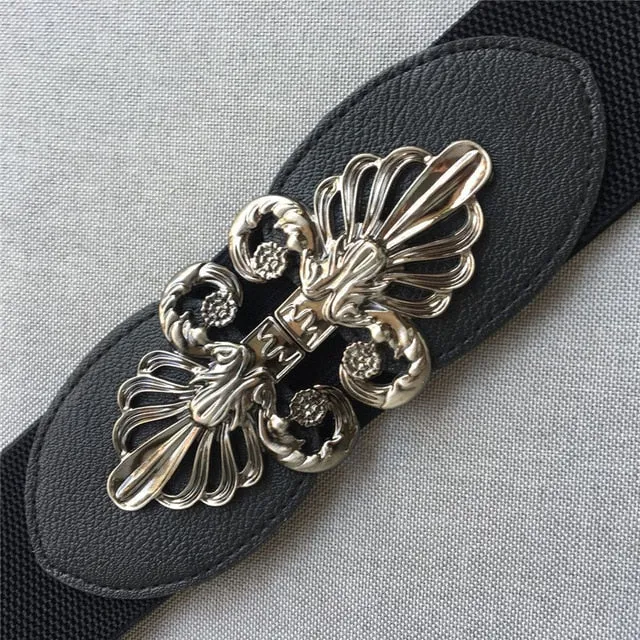 High Quality Belts for Women Black Waist Elastic Ladies Band Round Buckle Decoration Coat Sweater Fashion Dress Rice White