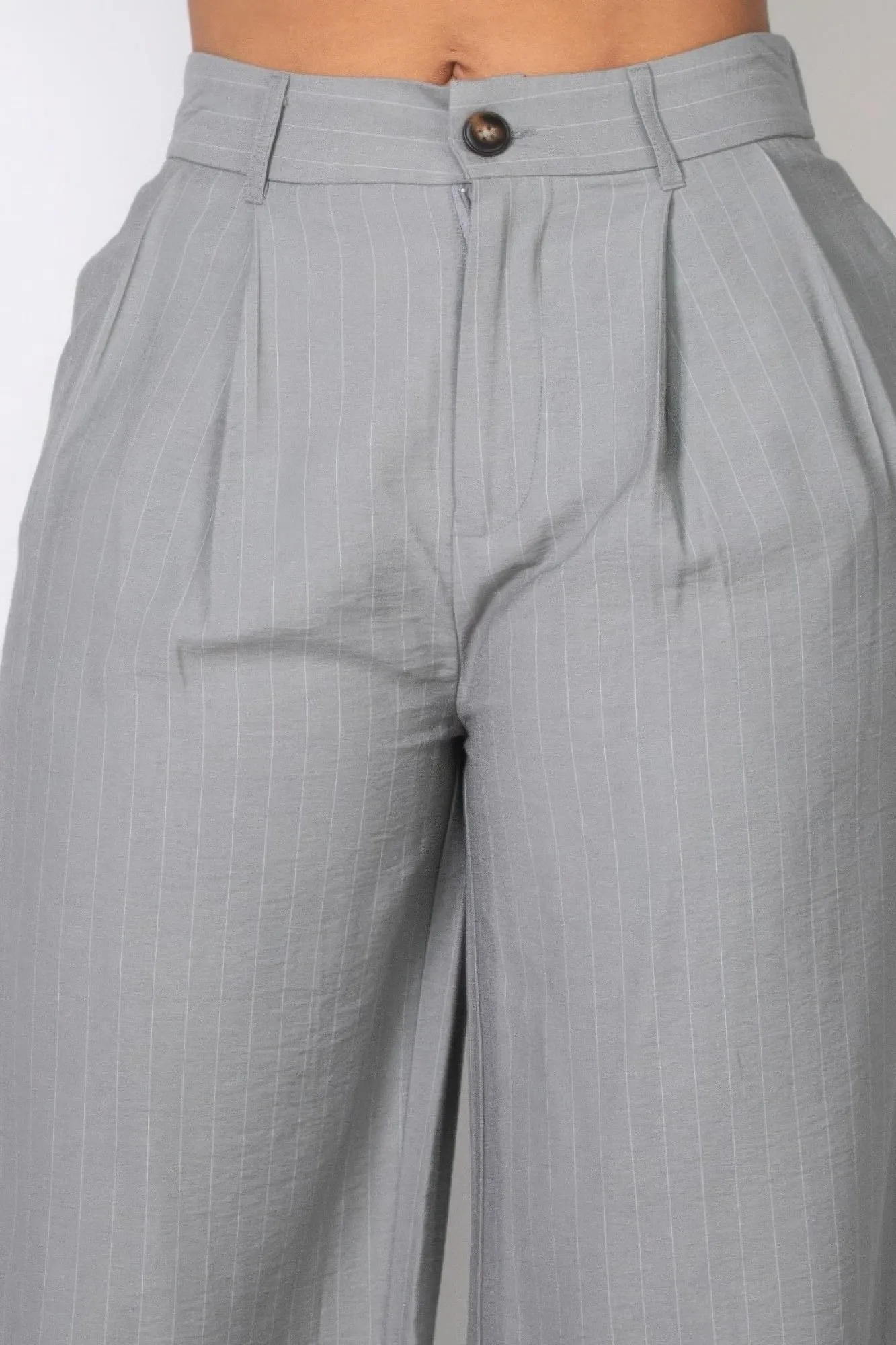 High-Rise Grey Pinstripe Wide Leg Pants