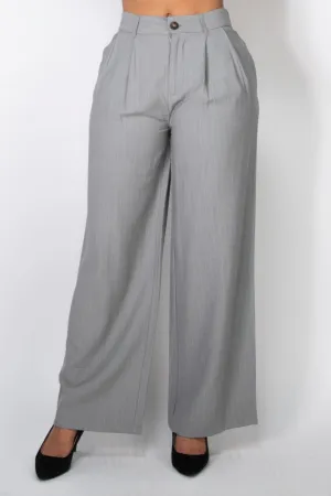 High-Rise Grey Pinstripe Wide Leg Pants
