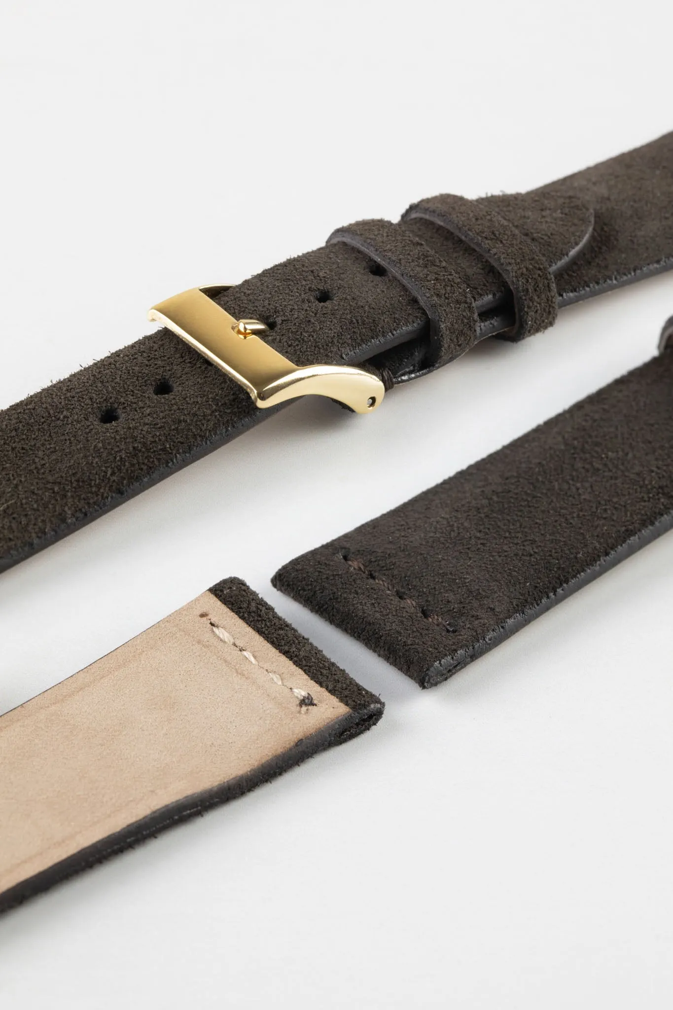 JPM Italian Suede Leather Watch Strap in DARK BROWN