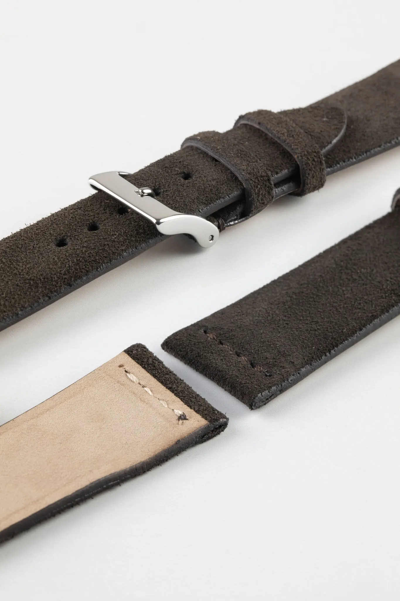 JPM Italian Suede Leather Watch Strap in DARK BROWN