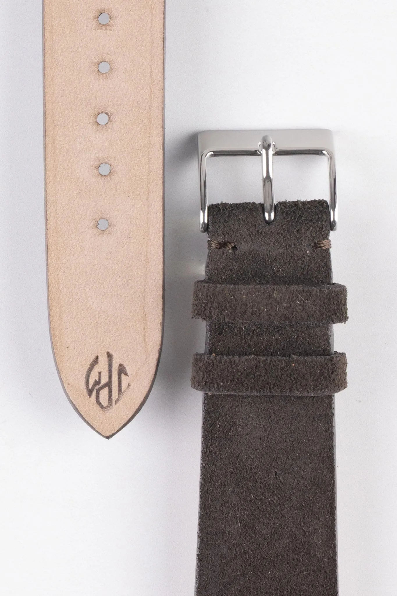 JPM Italian Suede Leather Watch Strap in DARK BROWN