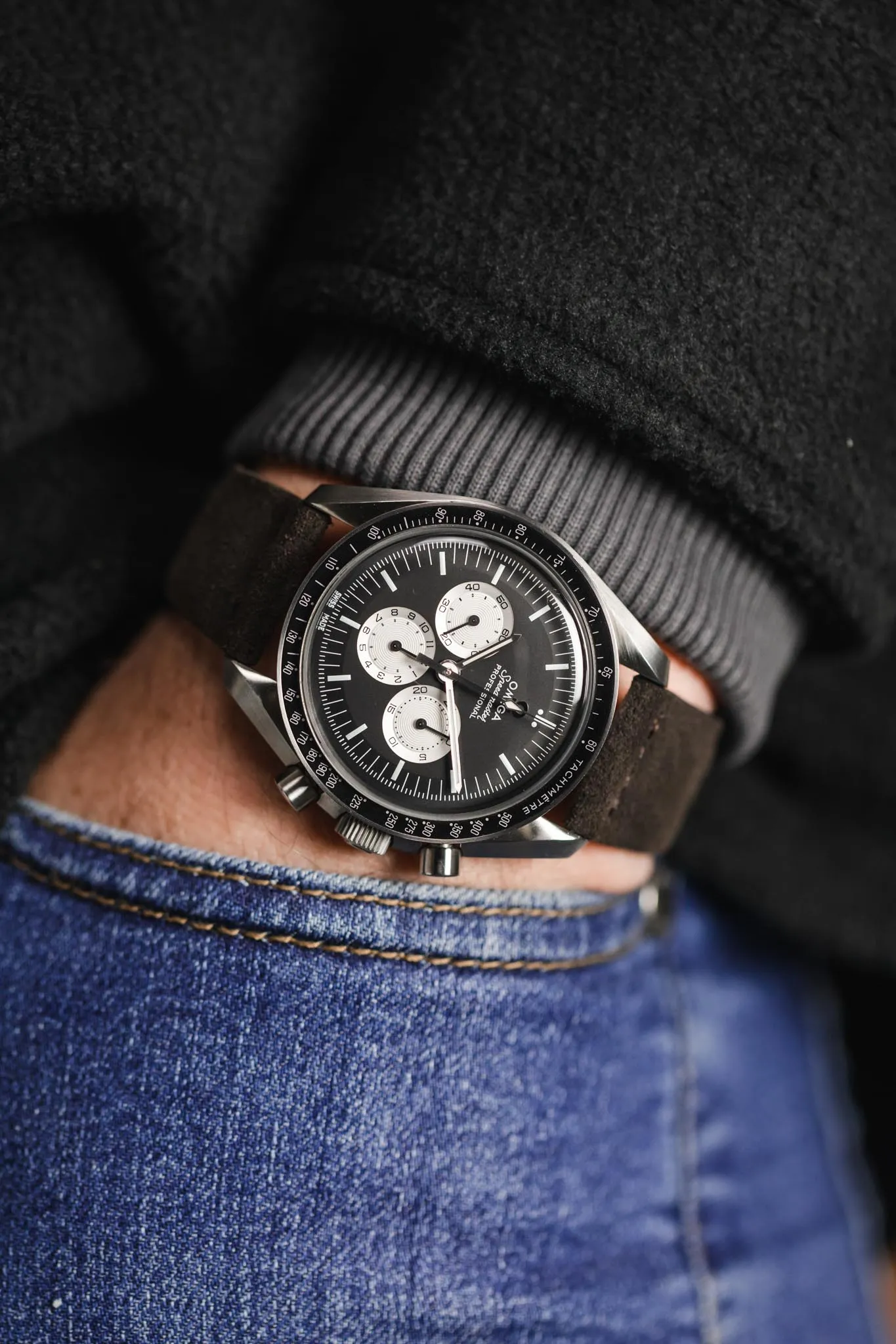 JPM Italian Suede Leather Watch Strap in DARK BROWN