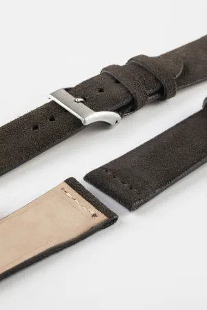 JPM Italian Suede Leather Watch Strap in DARK BROWN