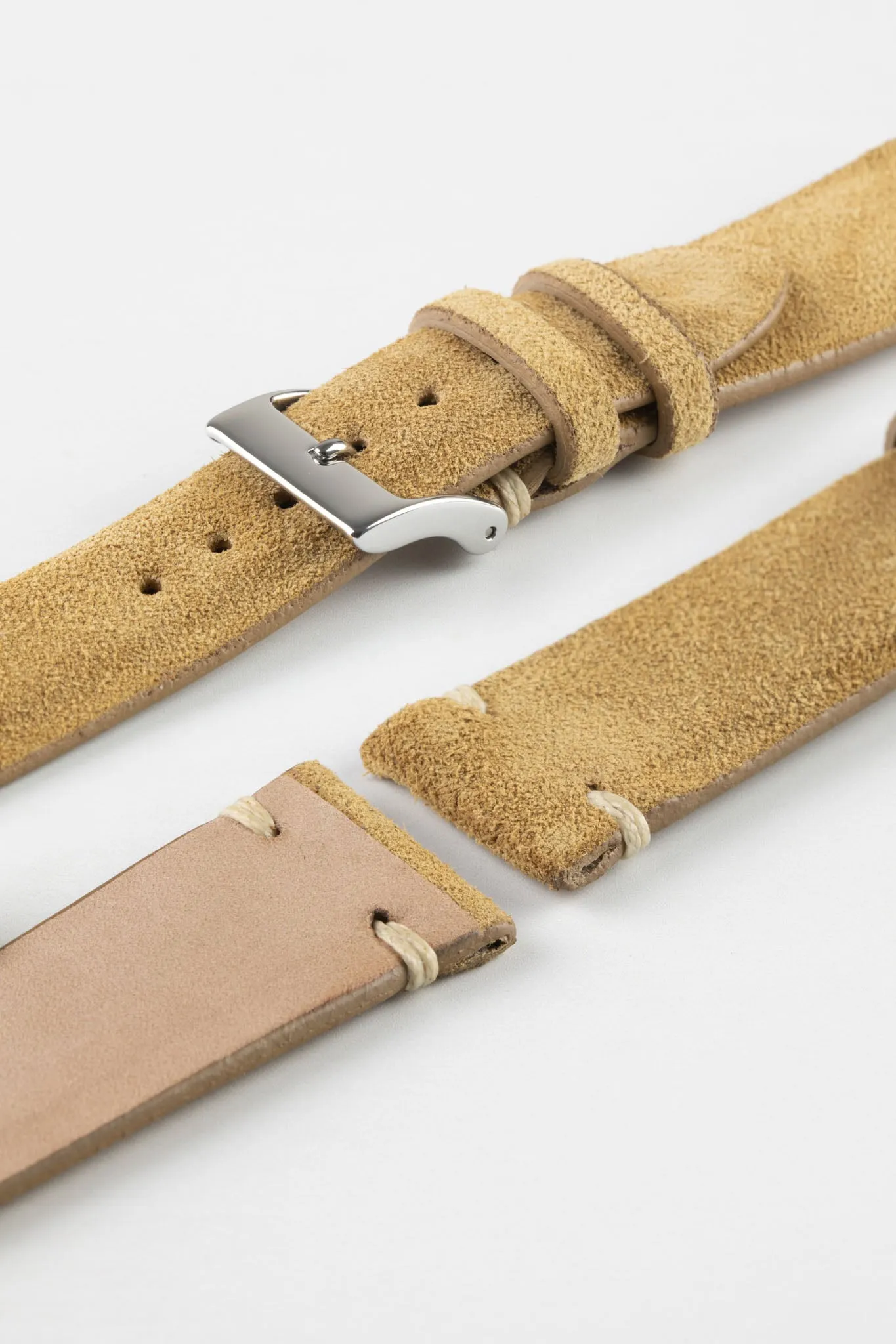 JPM Italian Vintage Suede Leather Watch Strap in BEIGE