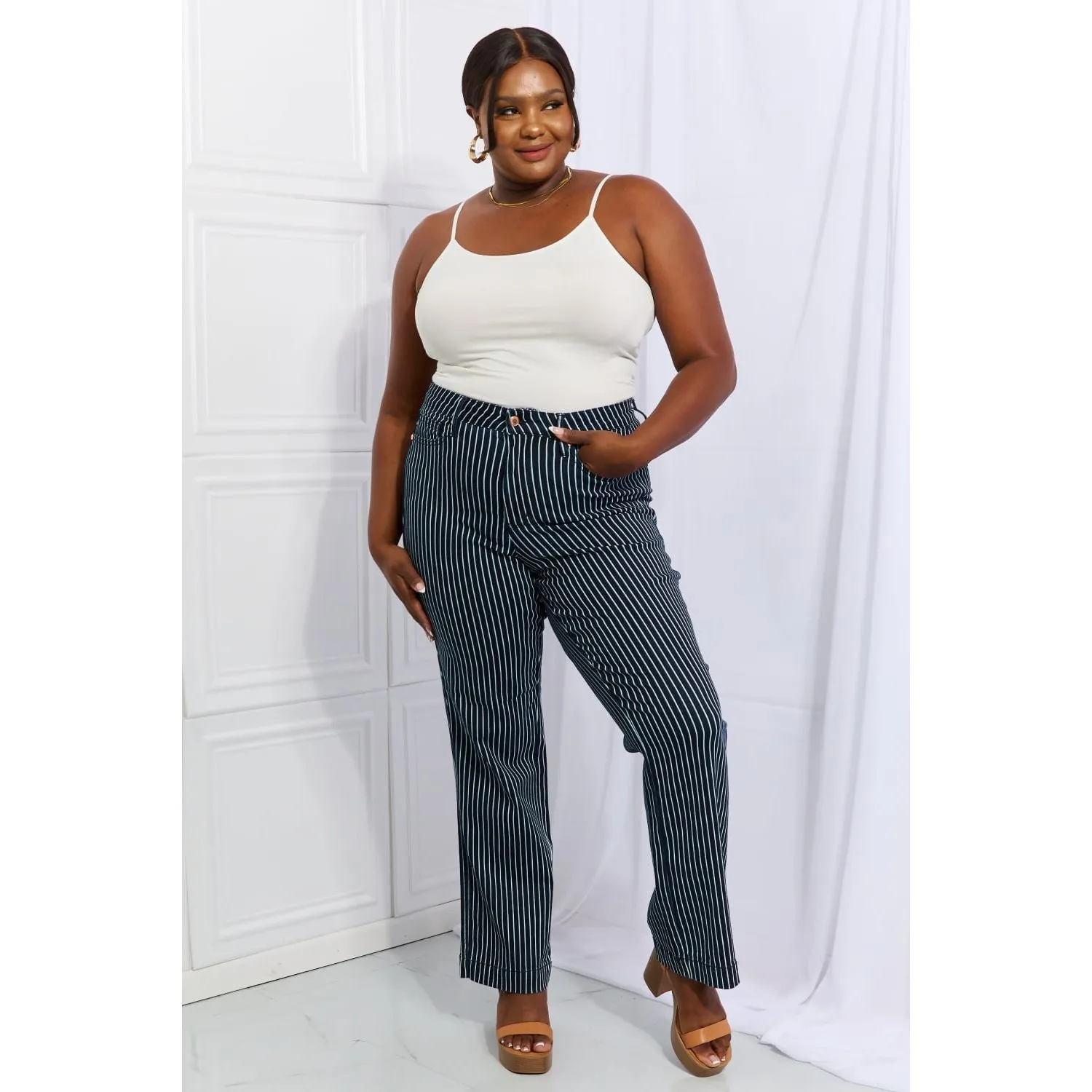 Judy Blue Cassidy Full Size High Waisted Tummy Control Striped Straight Jeans