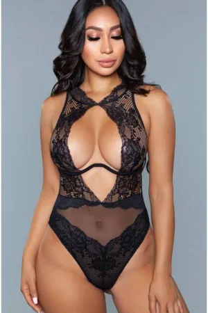 Lace and Mesh Underwire Bodysuit