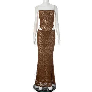Lace Tube Top Jumpsuit with Hip Skirt - Two-Piece Set