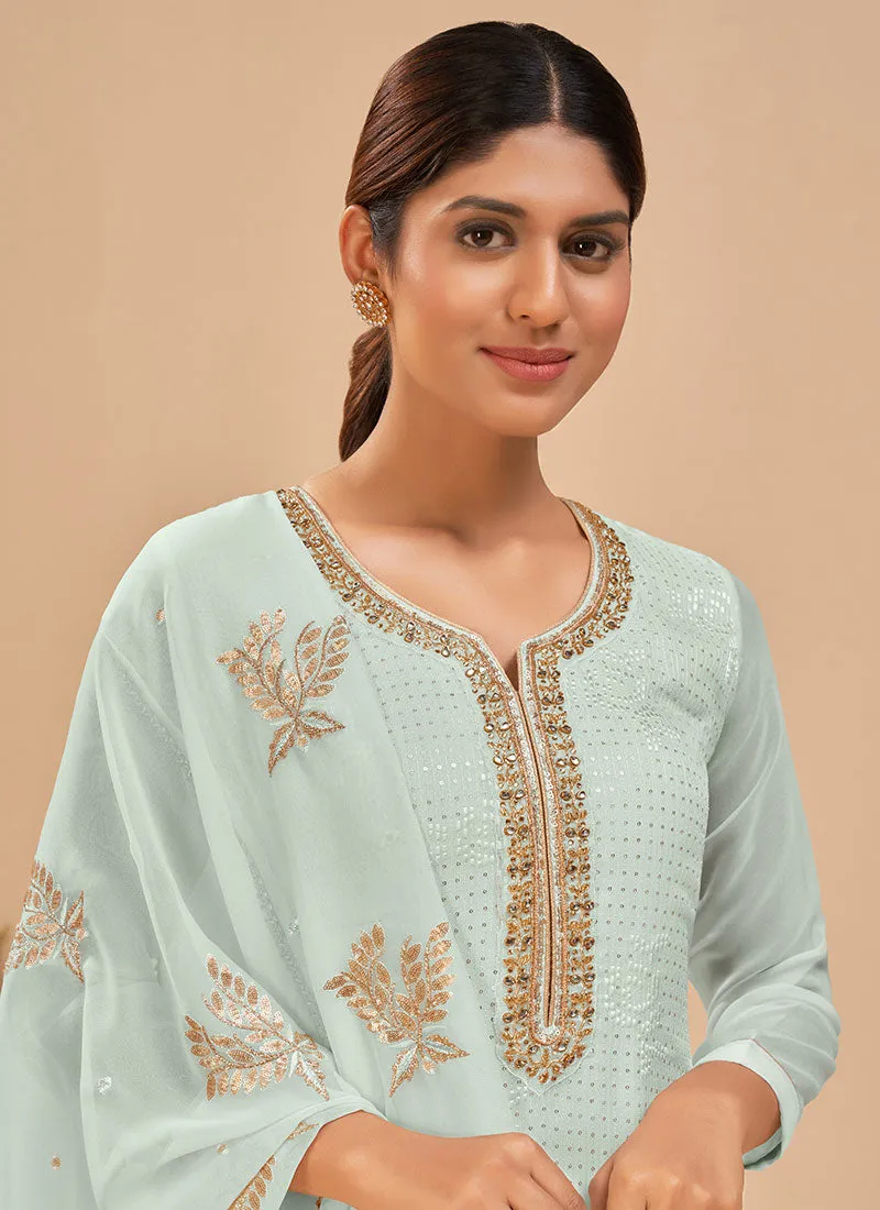 Light Blue Multi Embroidered Pakistani Pant Style Suit