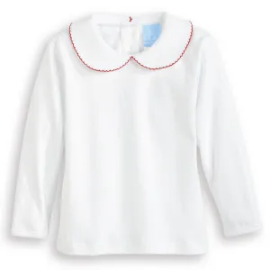 Long Sleeve Pima Peter Pan Tee -- White w/ Red