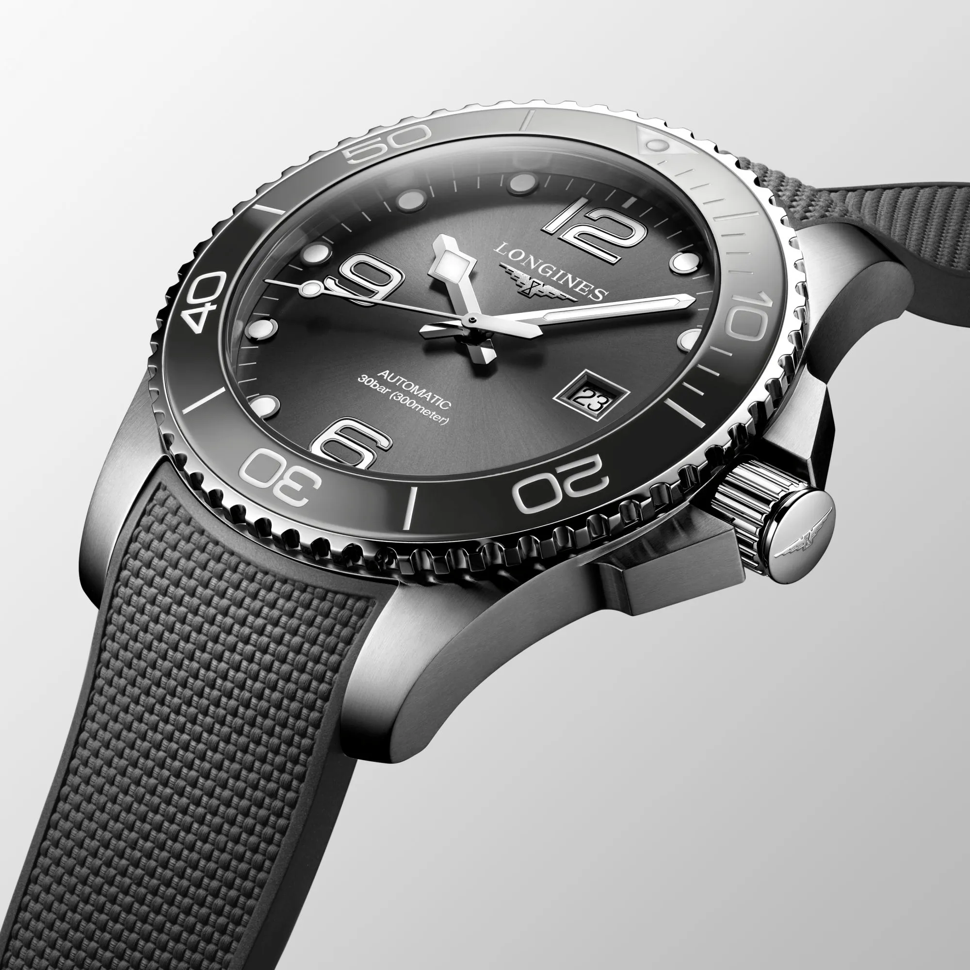 Longines HydroConquest 43mm Sunray Grey Rubber Strap Men's Watch L37824769
