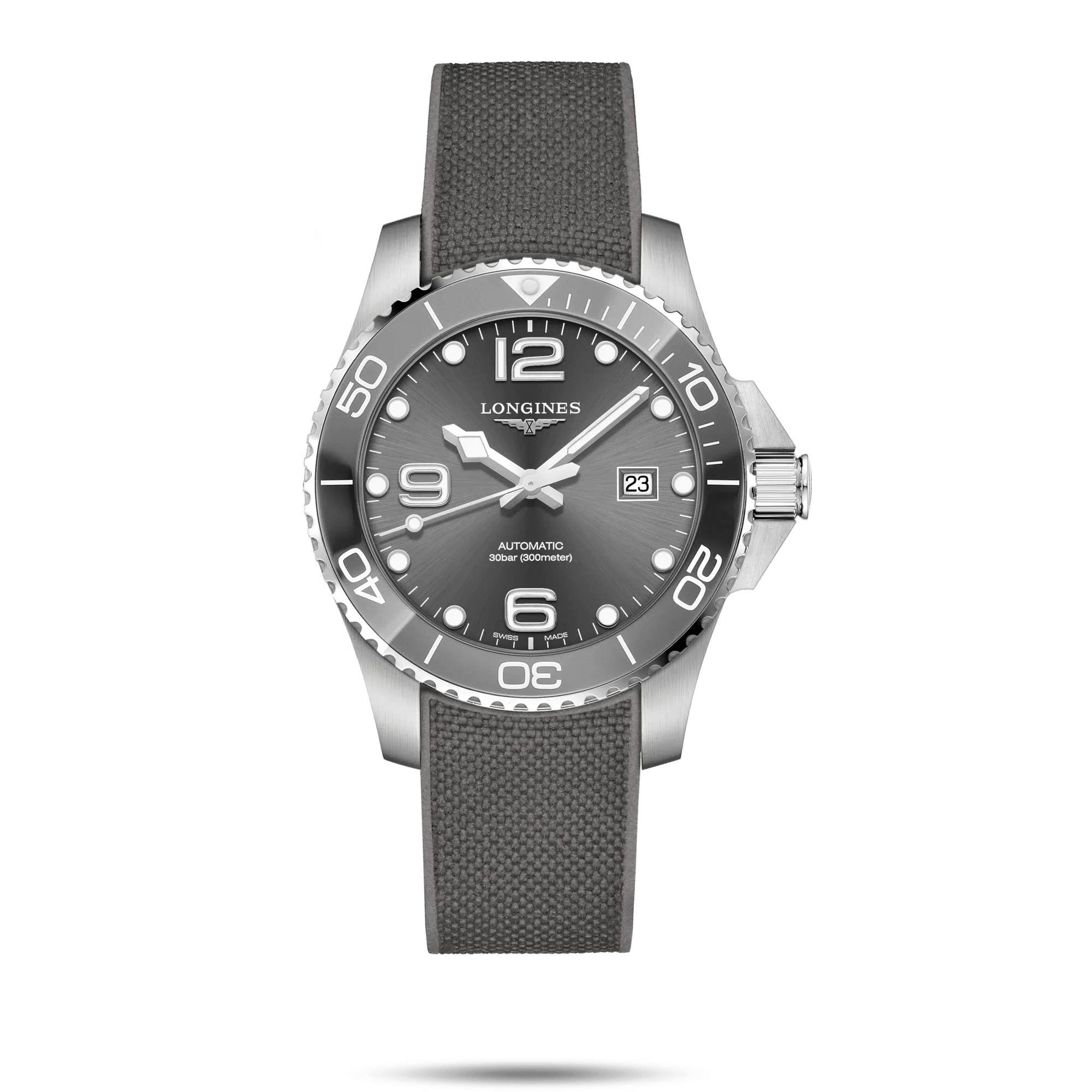 Longines HydroConquest 43mm Sunray Grey Rubber Strap Men's Watch L37824769
