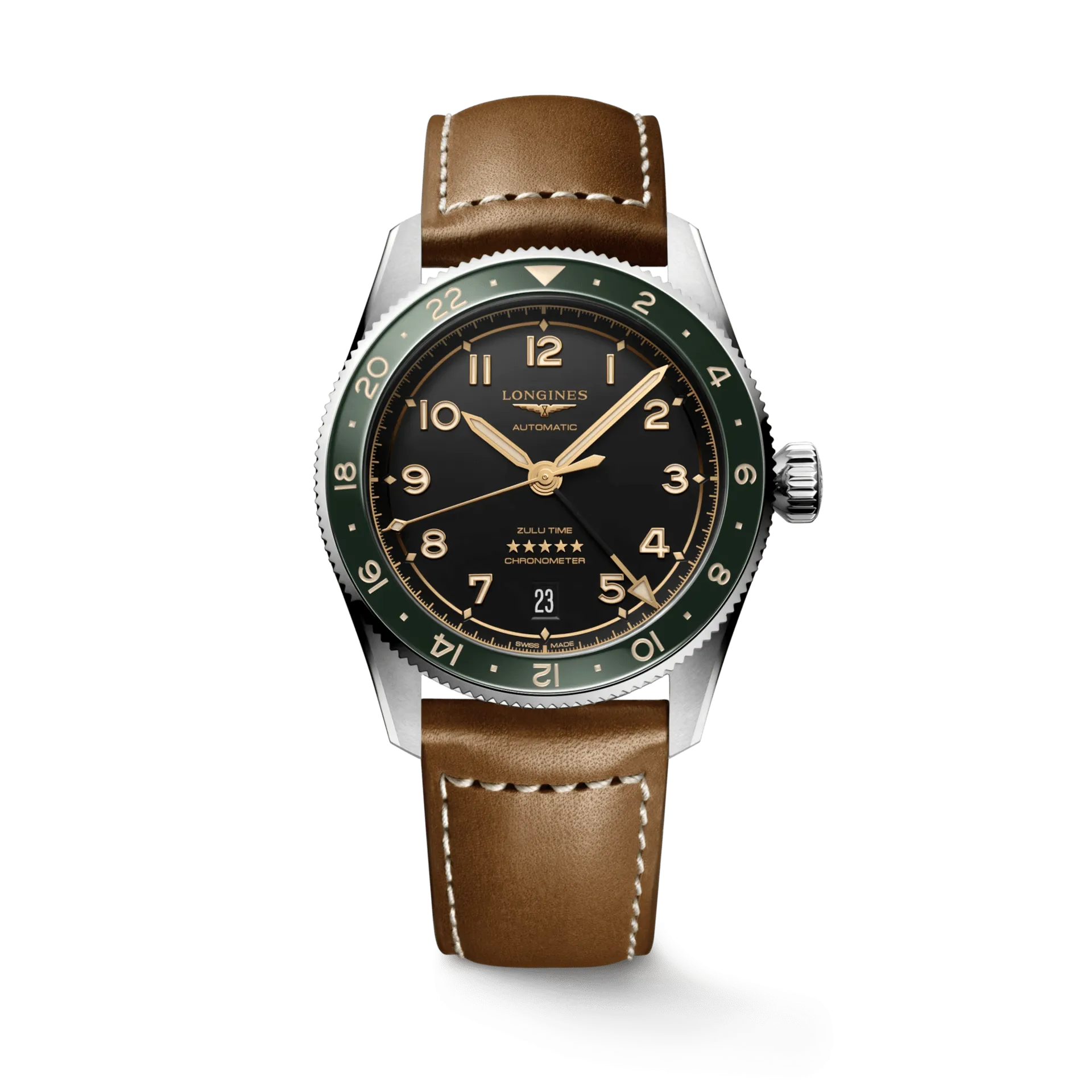Longines Spirit Zulu Time 39mm Anthracite Dial GMT Leather Men's Watch L38024632