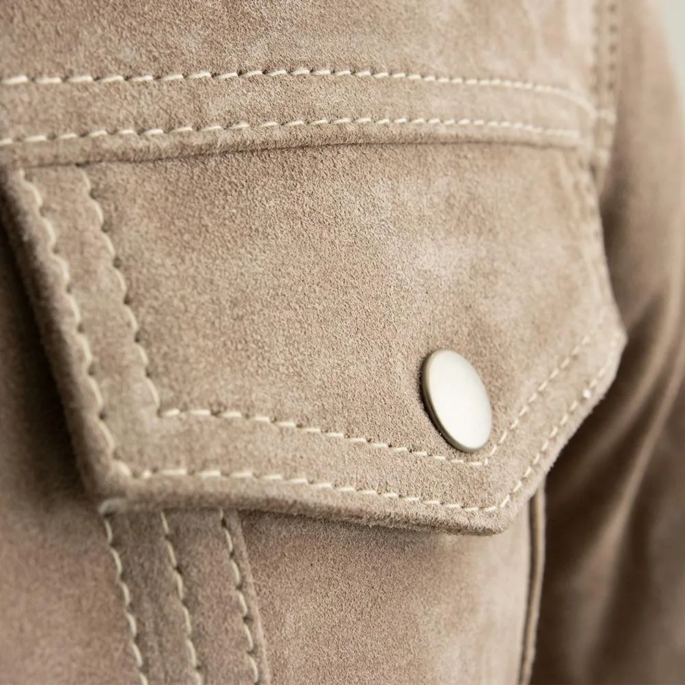 Luke - Men's Shearling Cow Suede Jacket (Taupe)