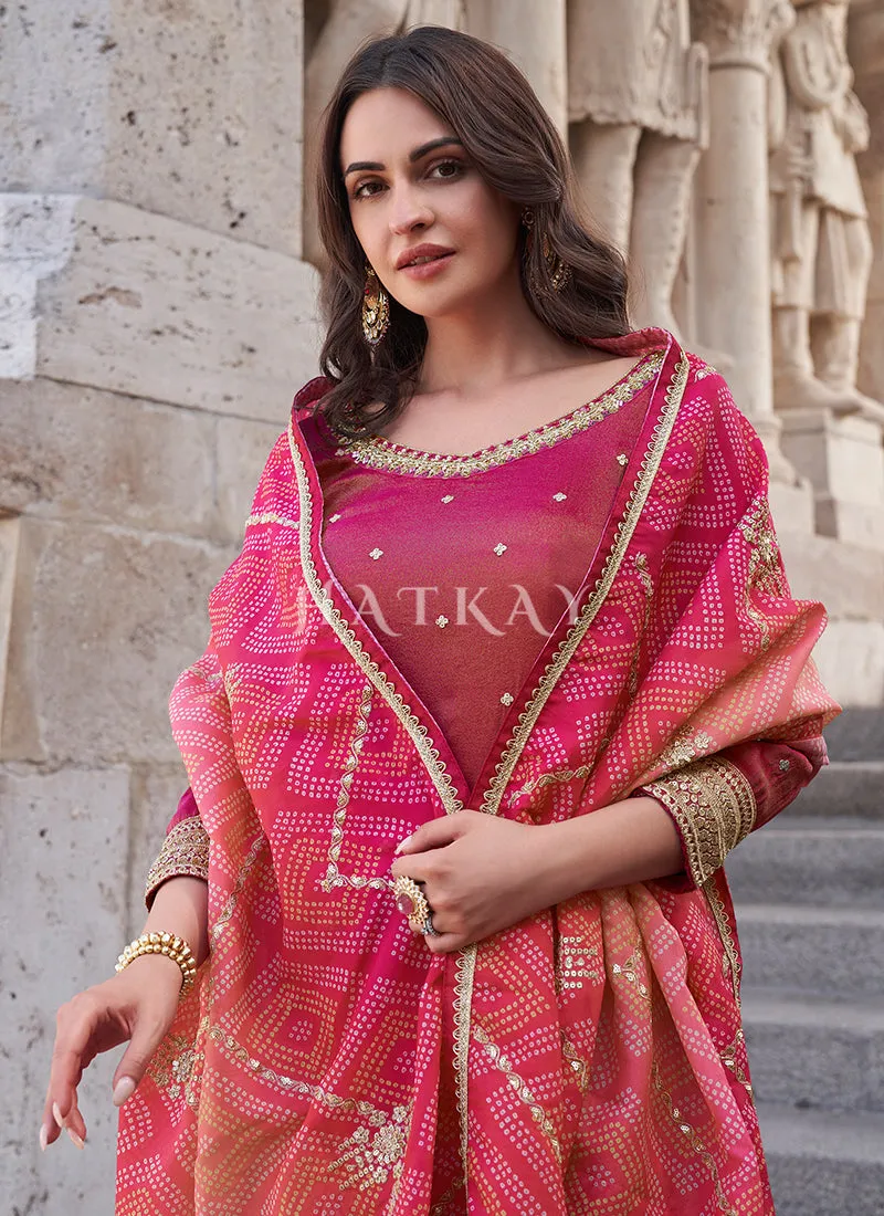 Magenta Pink Embroidery Gharara Suit
