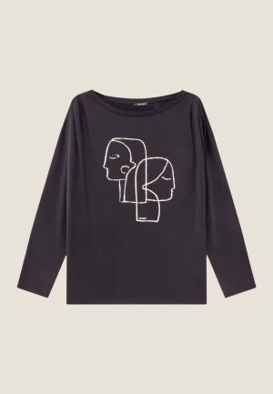 MARNIE - T-shirt noir sérigraphie danseuses foil argenté