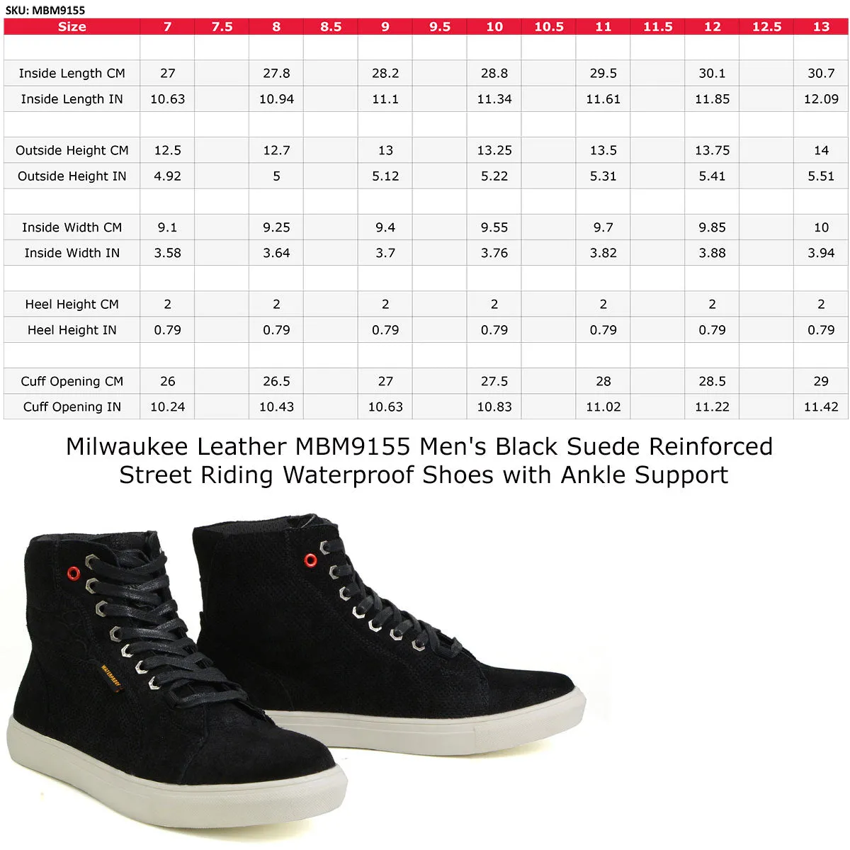MBM9155 Men's Black Suede Reinforced Street Riding Waterproof Shoes with Ankle Support