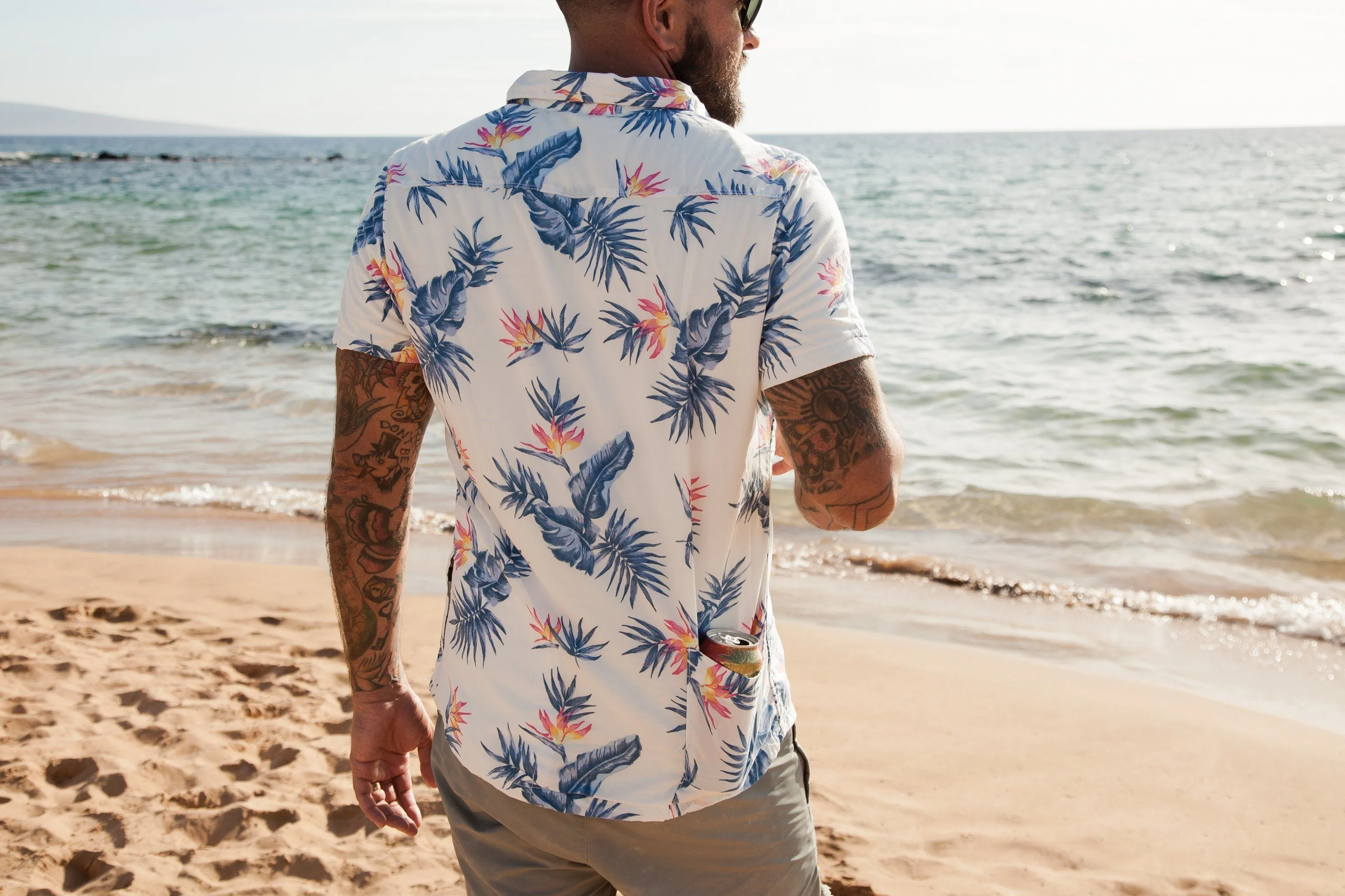 Men's High Water Shirt -  Bird of Paradise, White Sand