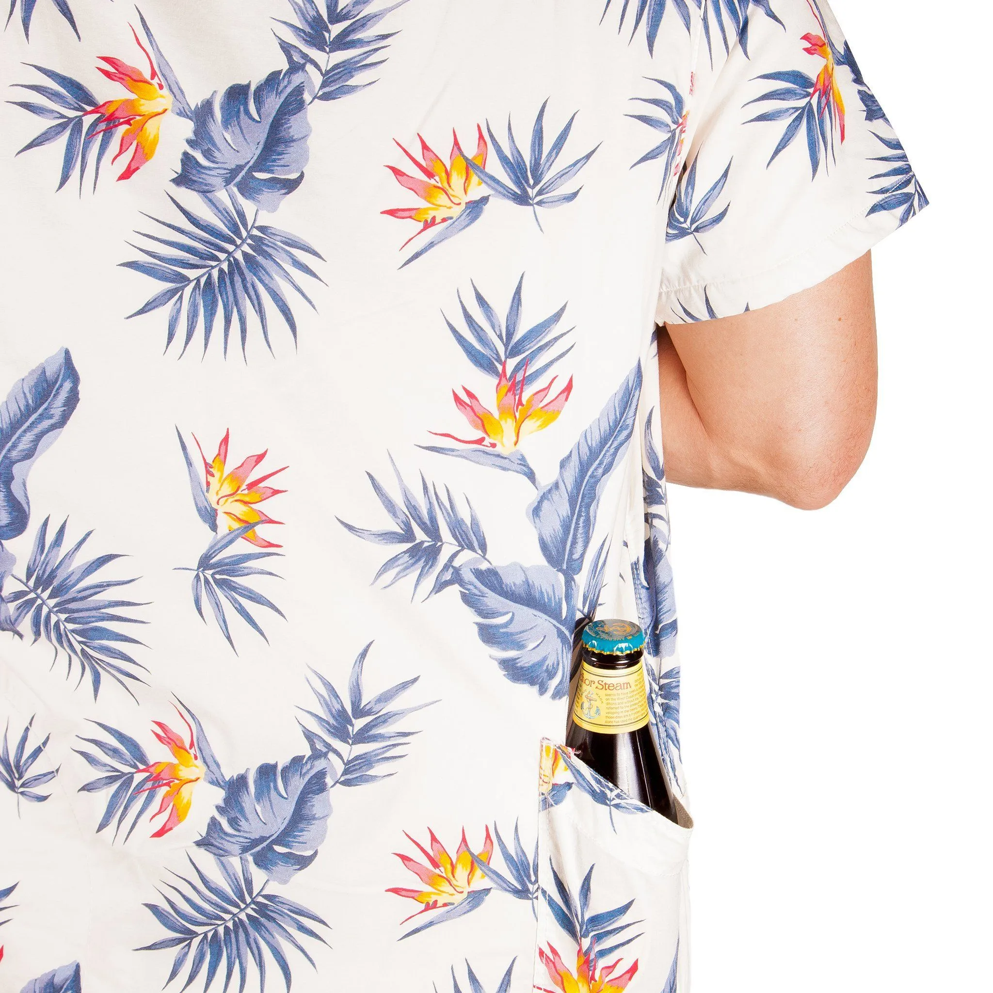 Men's High Water Shirt -  Bird of Paradise, White Sand