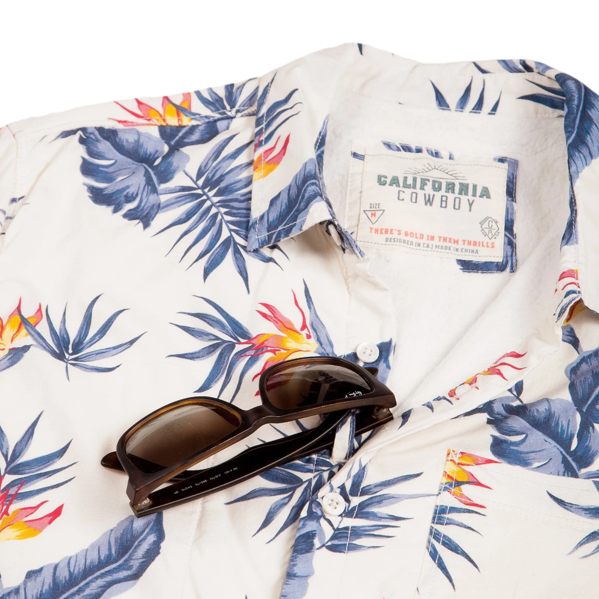 Men's High Water Shirt -  Bird of Paradise, White Sand