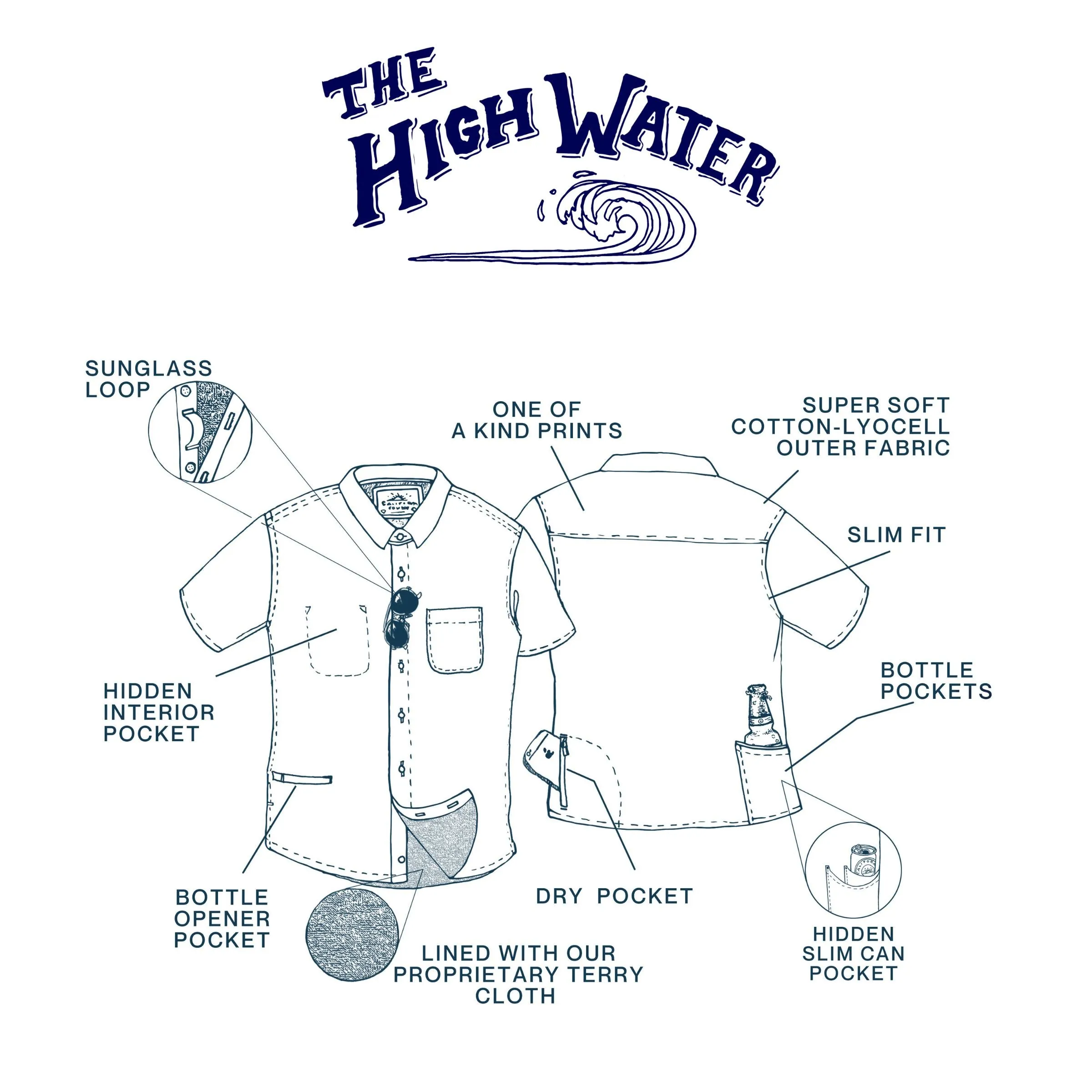Men's High Water Shirt -  Bird of Paradise, White Sand