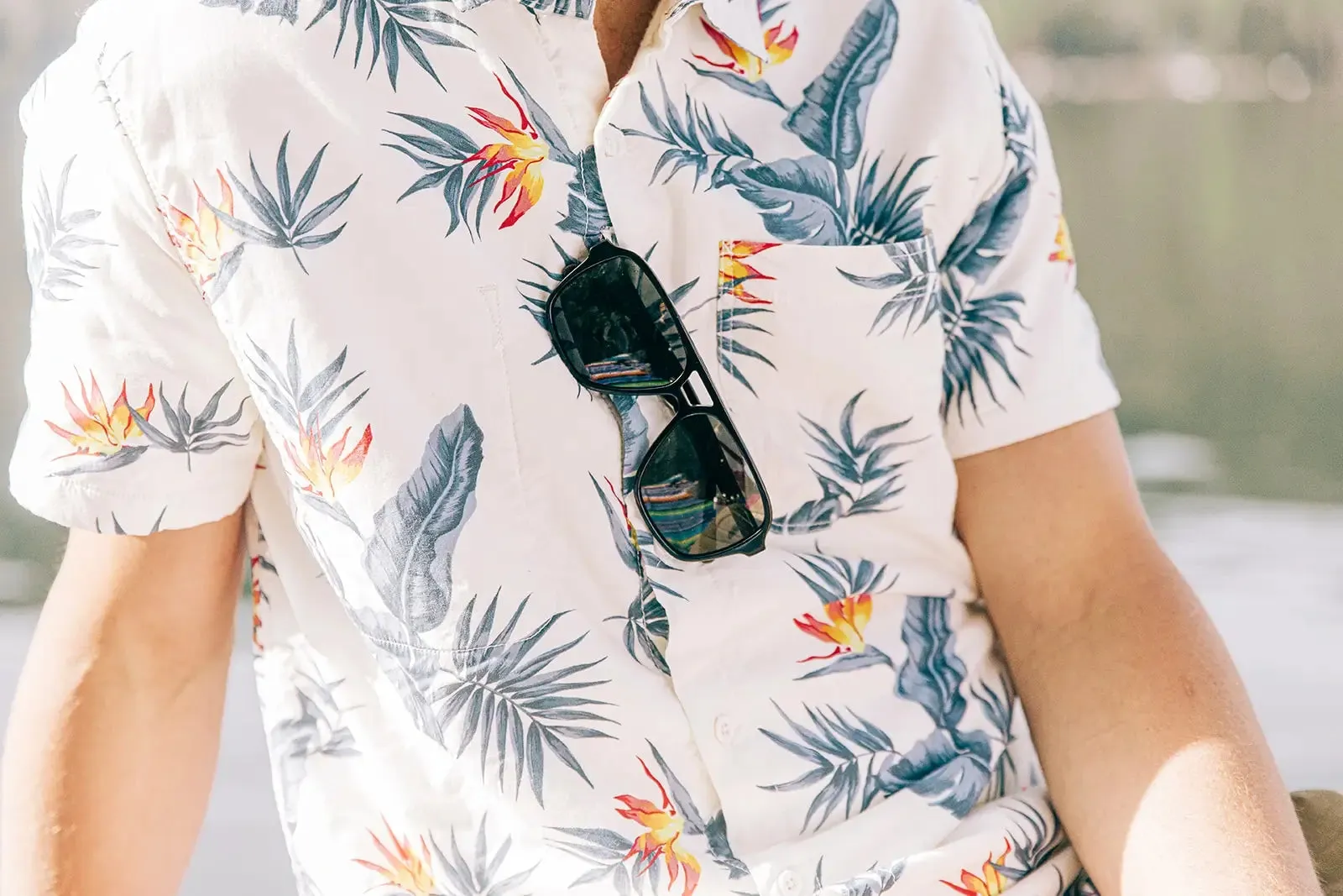 Men's High Water Shirt -  Bird of Paradise, White Sand