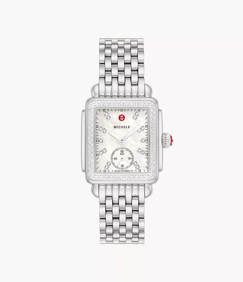 MICHELE Deco Mid 29mm Silver Diamond Women's Watch MWW06V000122