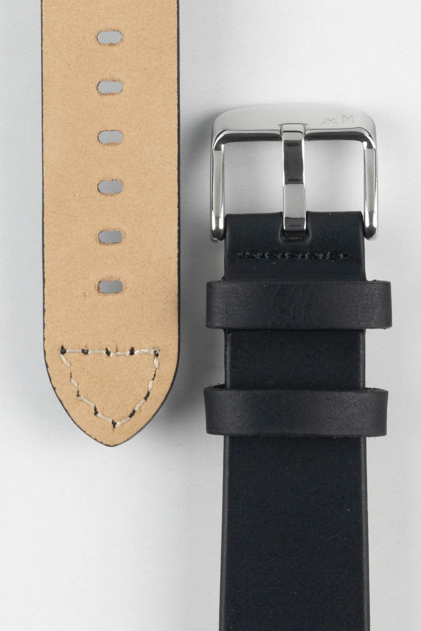 Morellato BRAMANTE Vintage Calfskin Leather Watch Strap in BLACK