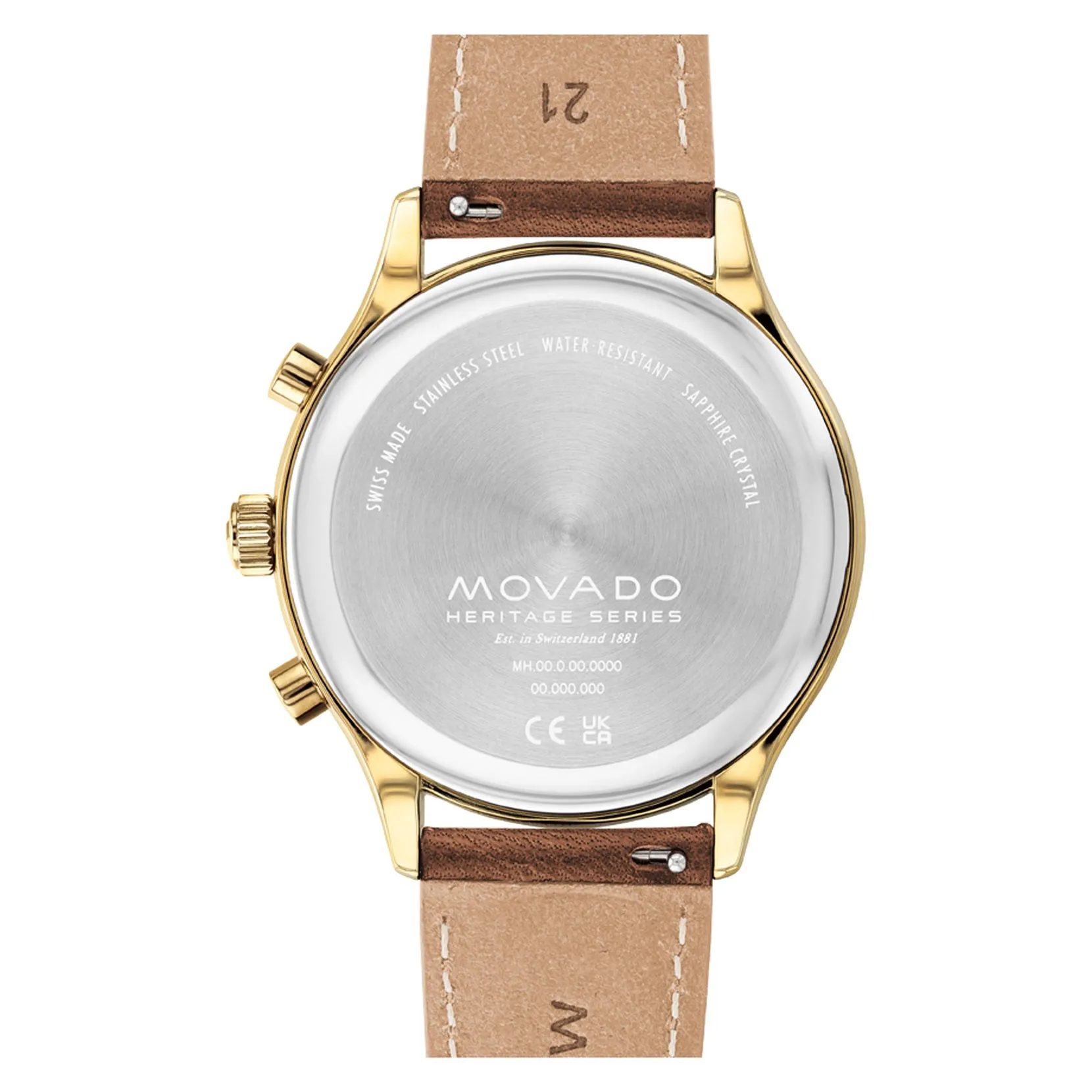 Movado Heritage Series Mens Chronograph Gold Tone Blue Dial Leather Strap Watch