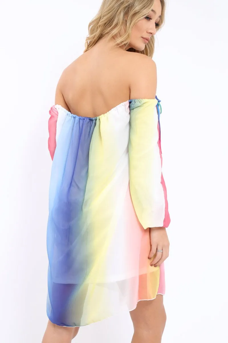 Multi Coloured Bardot Shift Dress - Edie