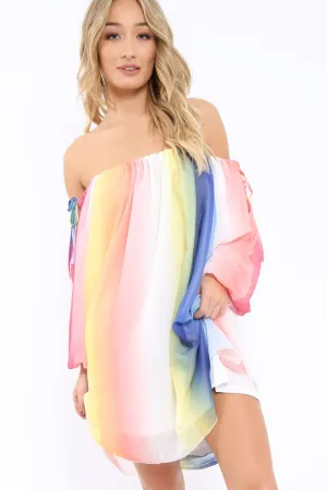 Multi Coloured Bardot Shift Dress - Edie