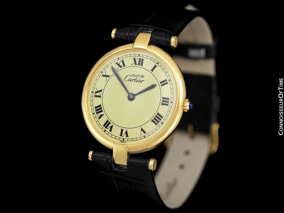 Must De Cartier Vendome Mens Midsize Unisex Vermeil Watch - 18K Gold Over Sterling Silver