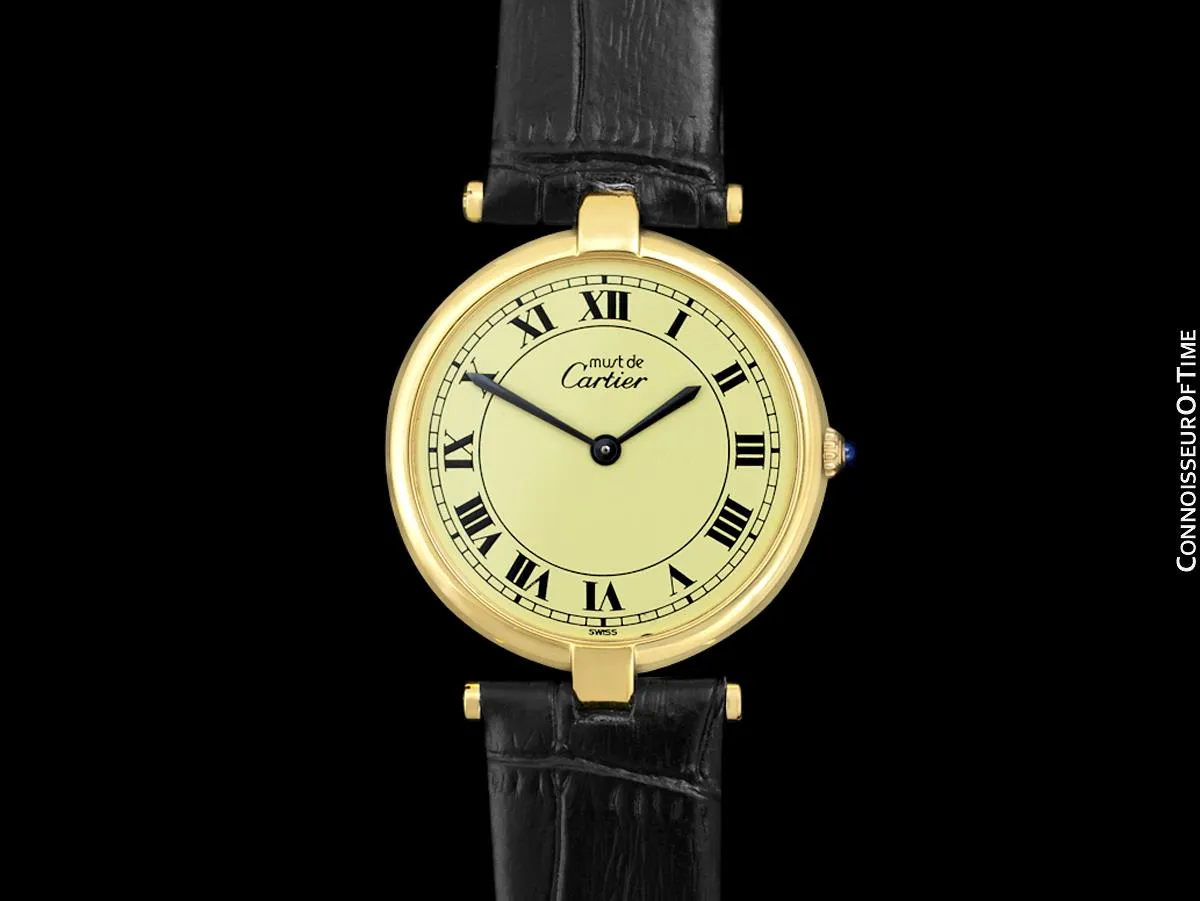 Must De Cartier Vendome Mens Midsize Unisex Vermeil Watch - 18K Gold Over Sterling Silver