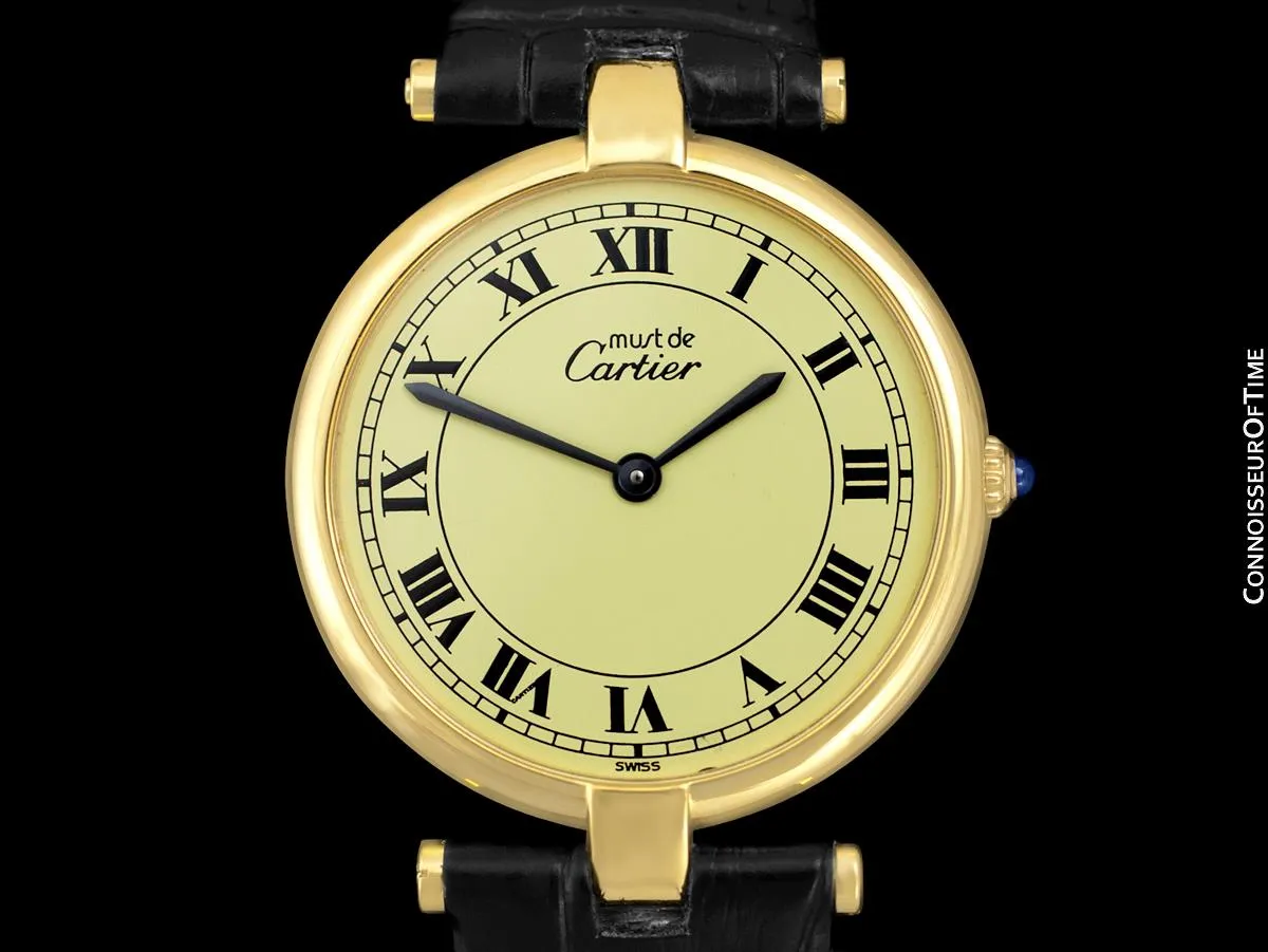 Must De Cartier Vendome Mens Midsize Unisex Vermeil Watch - 18K Gold Over Sterling Silver
