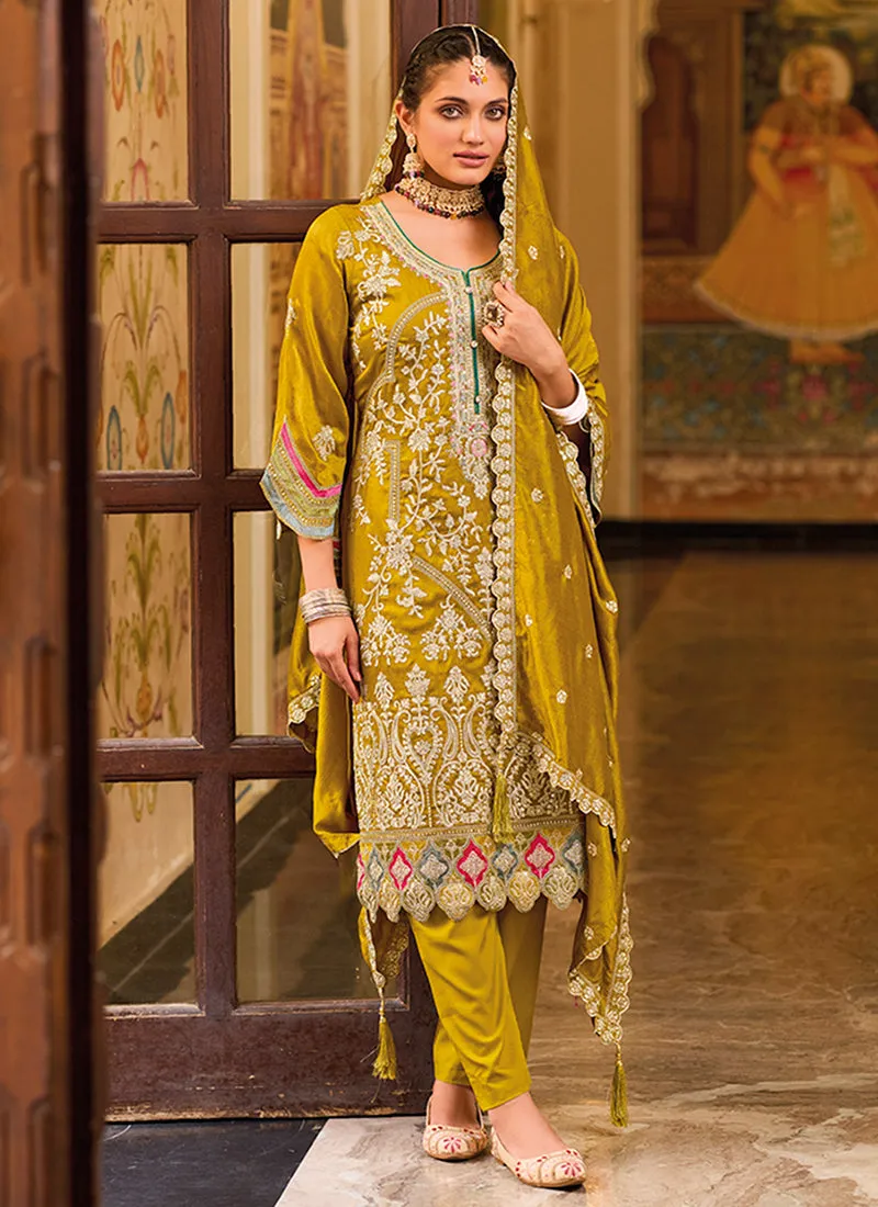 Mustard Yellow Multi Embroidered Traditional Salwar Suit