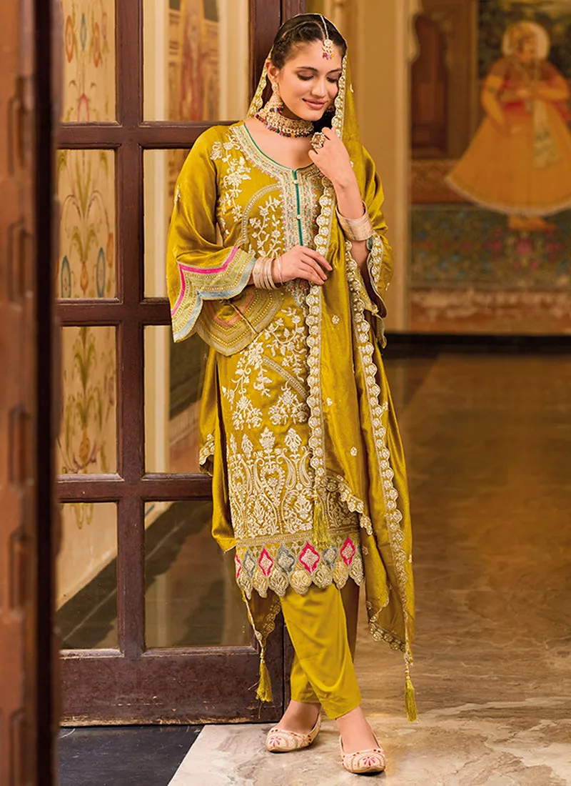 Mustard Yellow Multi Embroidered Traditional Salwar Suit