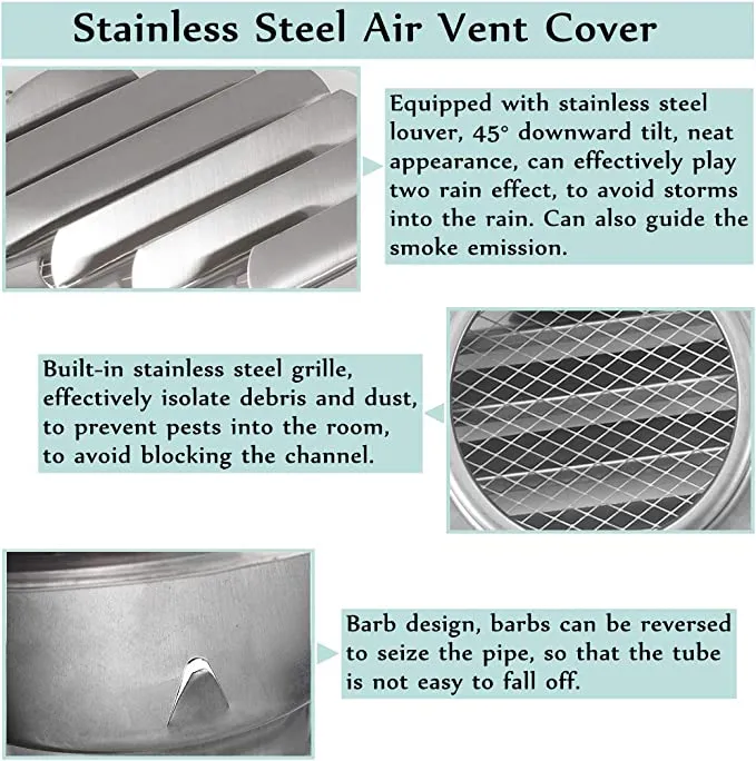 New Stainless Steel Air Vents, 4 Inch Round Louver Grille Cover Wall Ventilation Outlet Soffit Vents with Built-in Screen Mesh for House (4'')