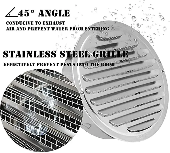 New Stainless Steel Air Vents, 4 Inch Round Louver Grille Cover Wall Ventilation Outlet Soffit Vents with Built-in Screen Mesh for House (4'')