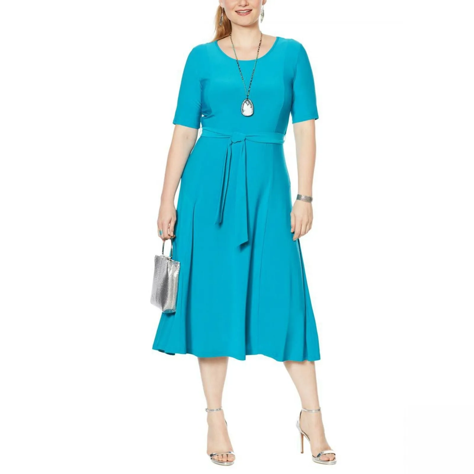 Nina Leonard Women's Sylvia Midi Dress With Two Belts
