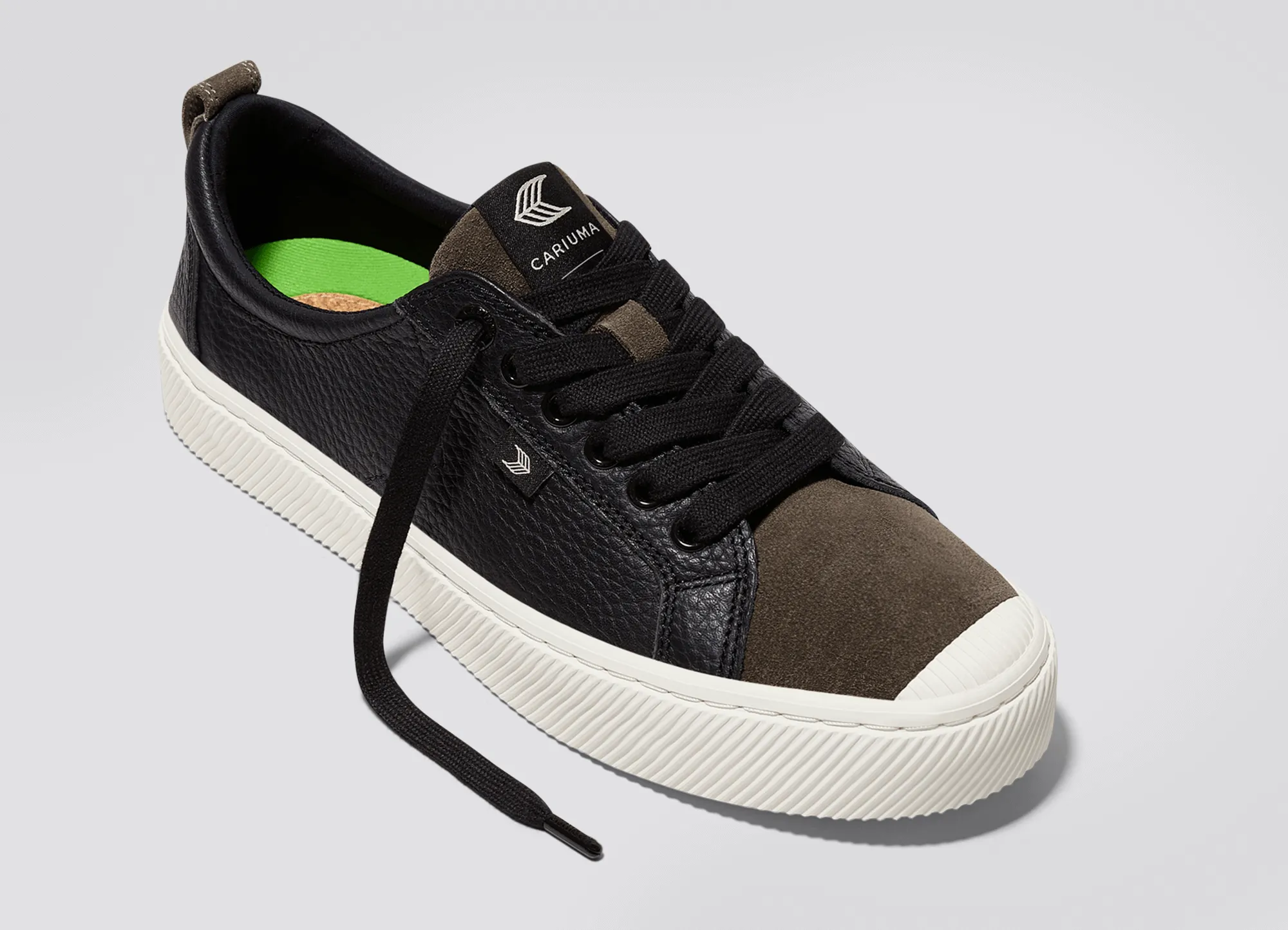OCA Low Black Premium Leather Dark Khaki Suede Sneaker Men