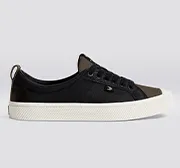 OCA Low Black Premium Leather Dark Khaki Suede Sneaker Men