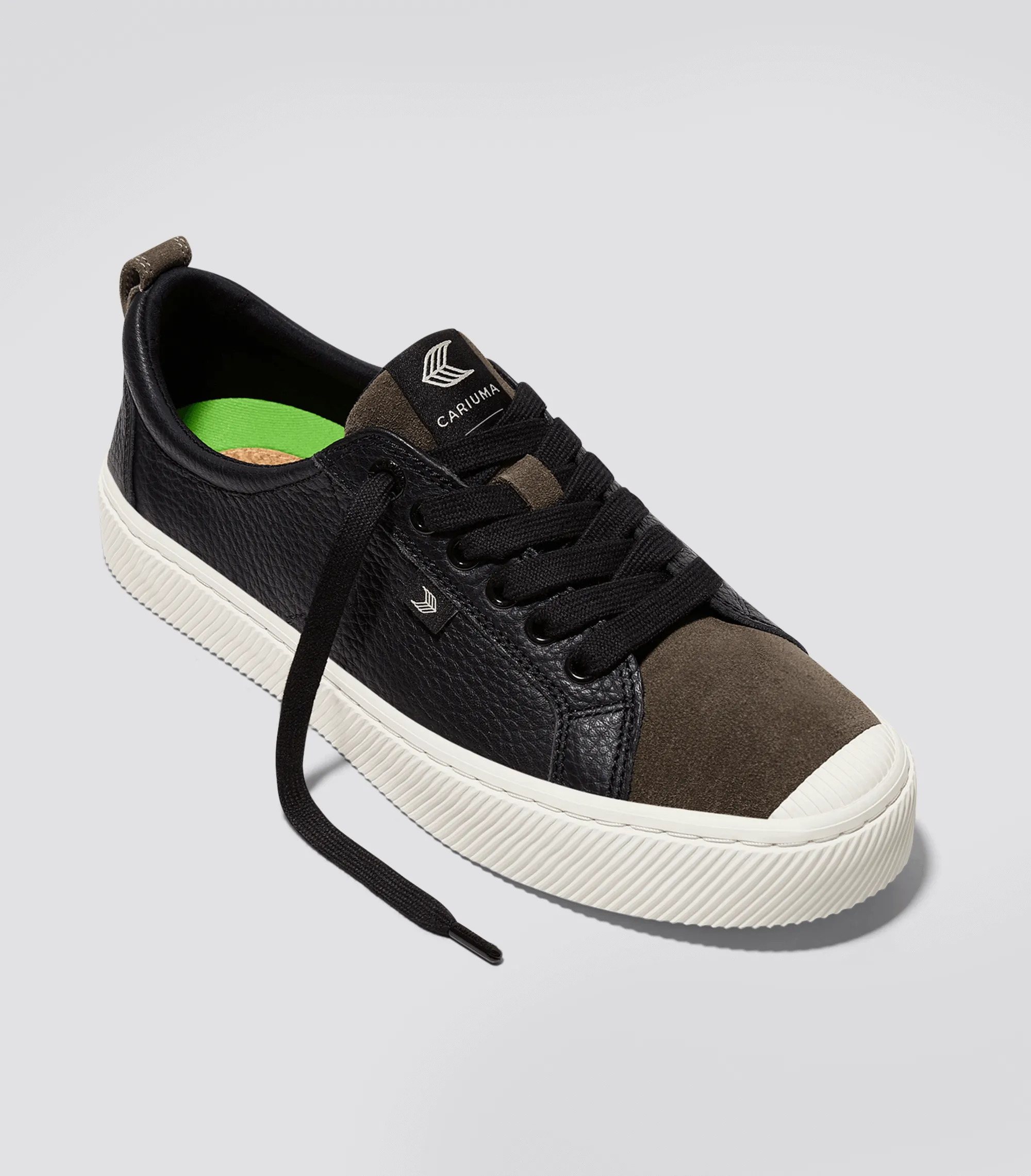 OCA Low Black Premium Leather Dark Khaki Suede Sneaker Men