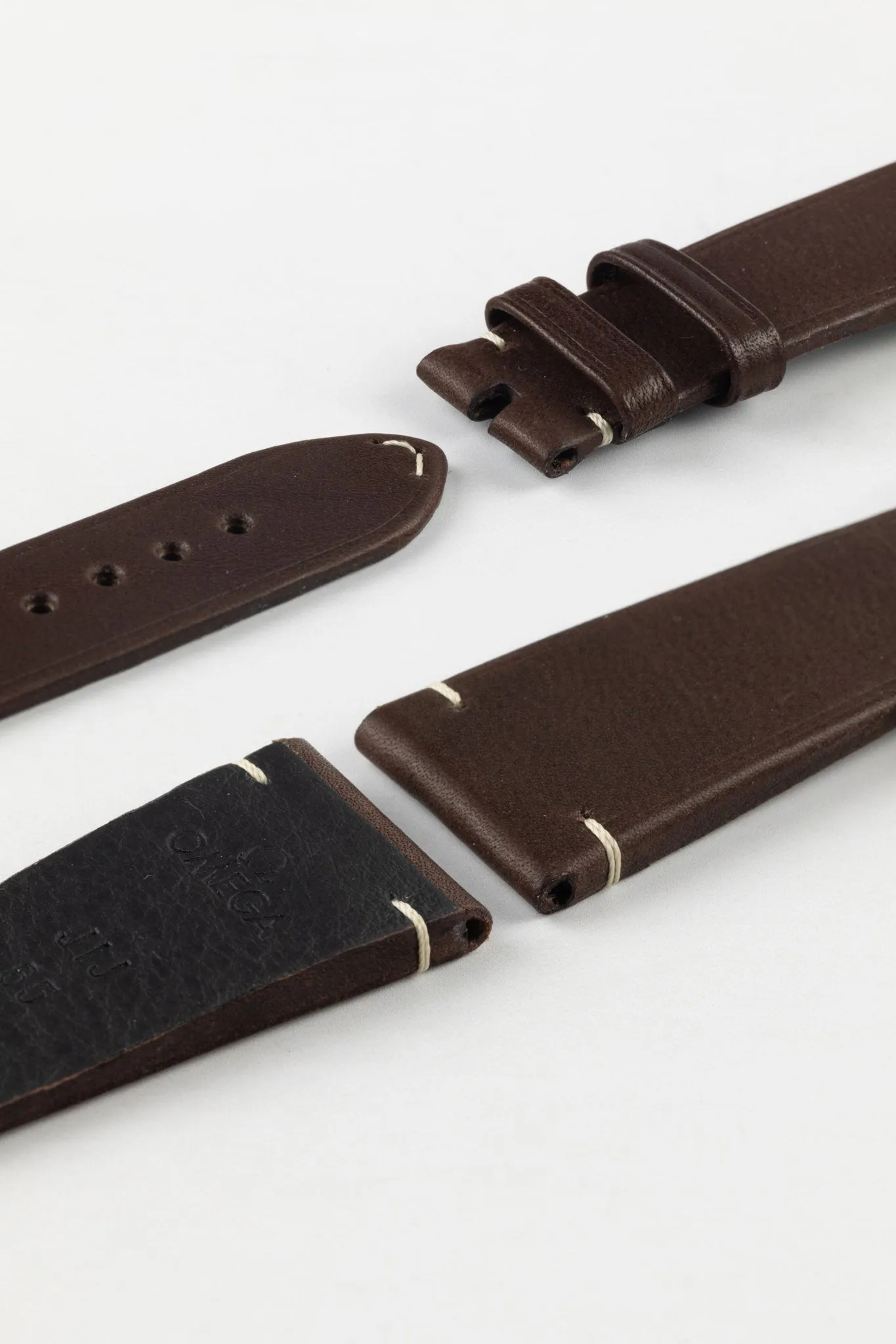 OMEGA CUZ014660 Vintage Style 21mm Leather Watch Strap in DARK BROWN