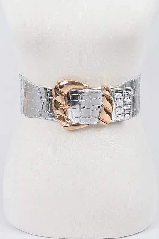 Orlena Faux Metallic Croc Stretch Belt