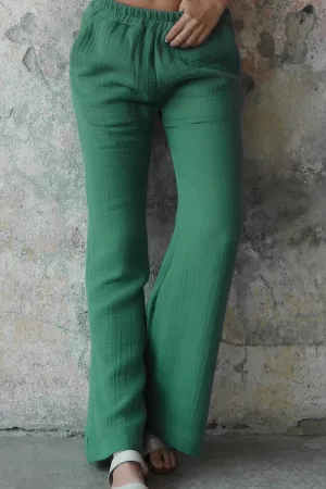PALAZZO Women's 2Layer Organic Gauze Cotton Pants (Green, Terra Cotta, Mustard, Brown)